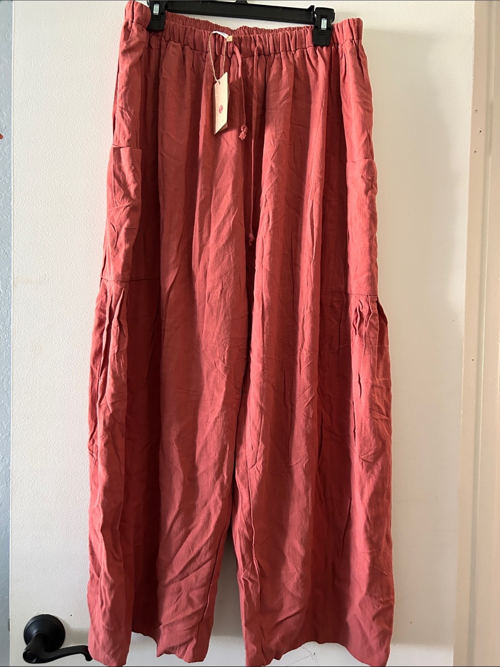 Tarse Linen Blend Wide Leg Pants — Terracotta